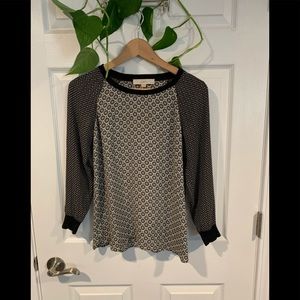 Loft mosaic mixed pattern black and white blouse